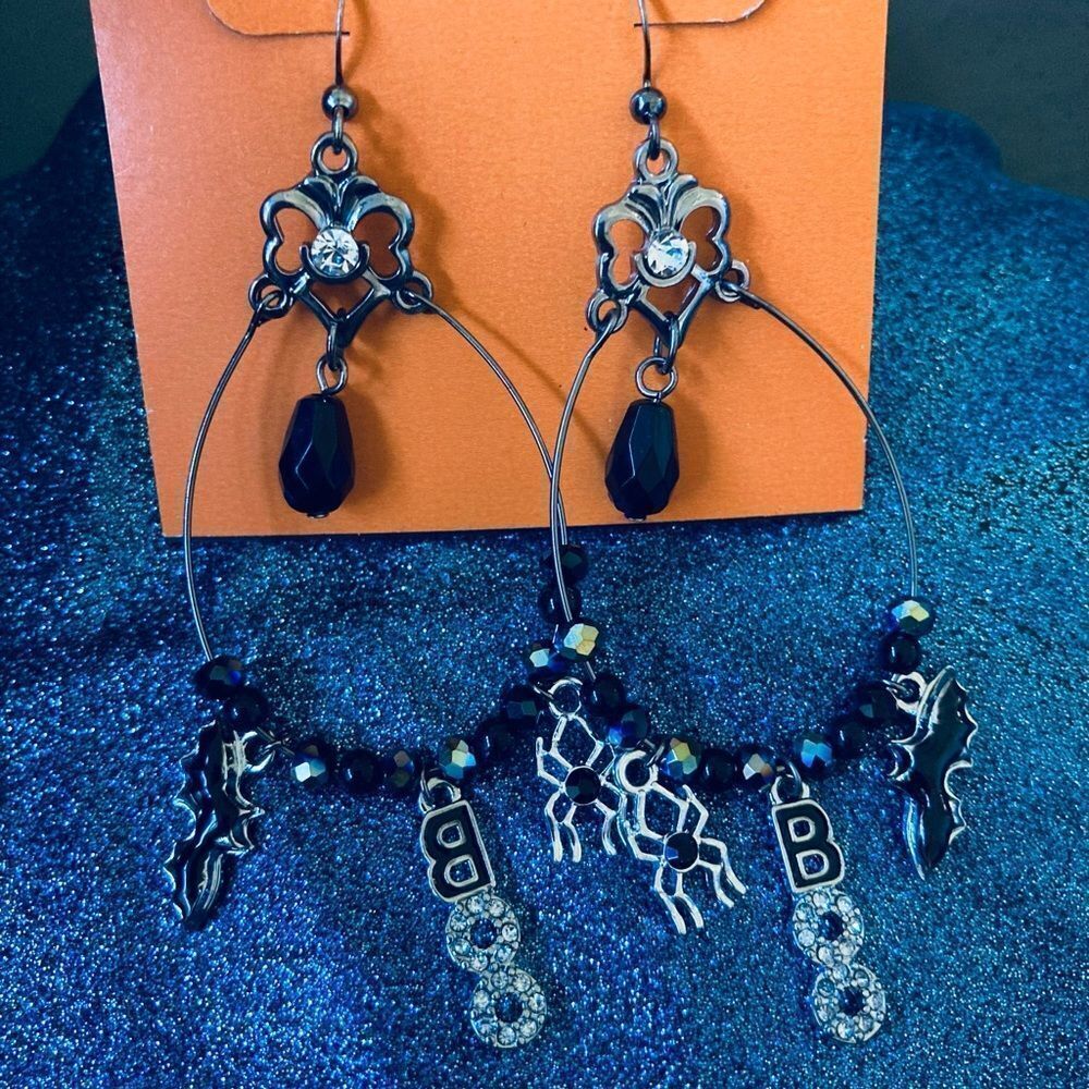 Halloween Boo Charm Beaded Costume Hoop Goth Earrings